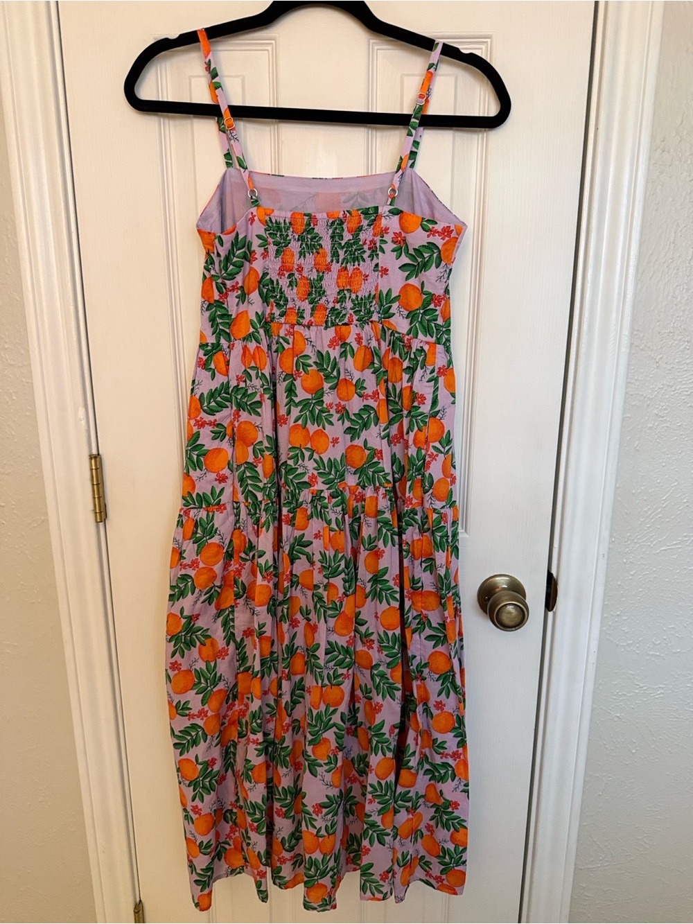 J.Crew Orange Print Lavender Midi Tiered Dress NWOT 0P - Picture 3 of 5